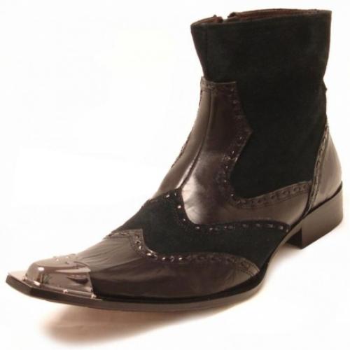 Fiesso Brown / Black Genuine Leather / Suede Boots With Metal Tip FI6733